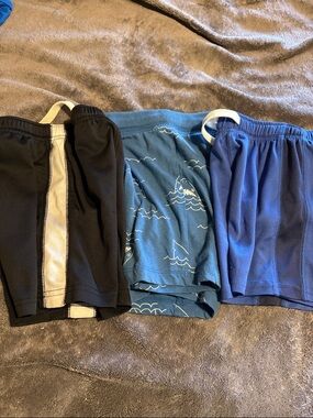 Old Navy Boys 3-Pack Athletic Shorts - Black, Light Blue Shark Print, Royal Blue